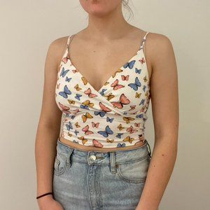 butterfly v neck wrap crop going out tank top